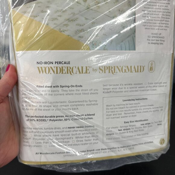 Vtg 70s Springmaid Wondercale Twin Fitted Sheet Fresh Daisies Yellow Green New - Picture 5 of 6